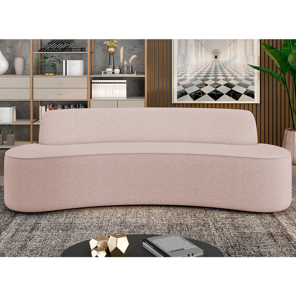Sofá 3 Lugares Curvo Sala de Estar Living Cancún D02 Linho Rosê 210 cm C-105 - Lyam Decor