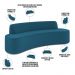 Sofá 3 Lugares Curvo Sala de Estar Living Cancún D02 Veludo Azul Turquesa 180 cm C-170 - Lyam Decor
