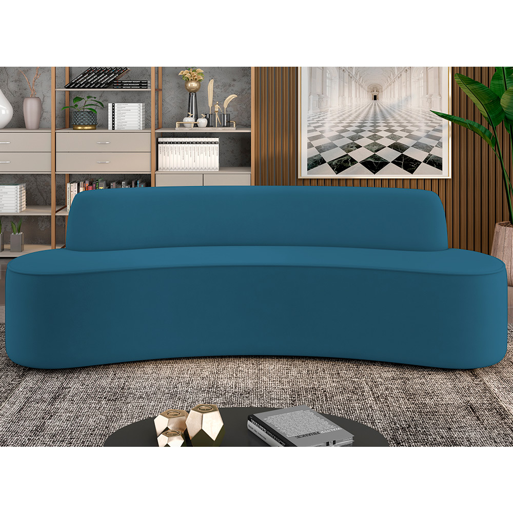 Sofá 3 Lugares Curvo Sala de Estar Living Cancún D02 Veludo Azul Turquesa 210 cm C-170 - Lyam Decor