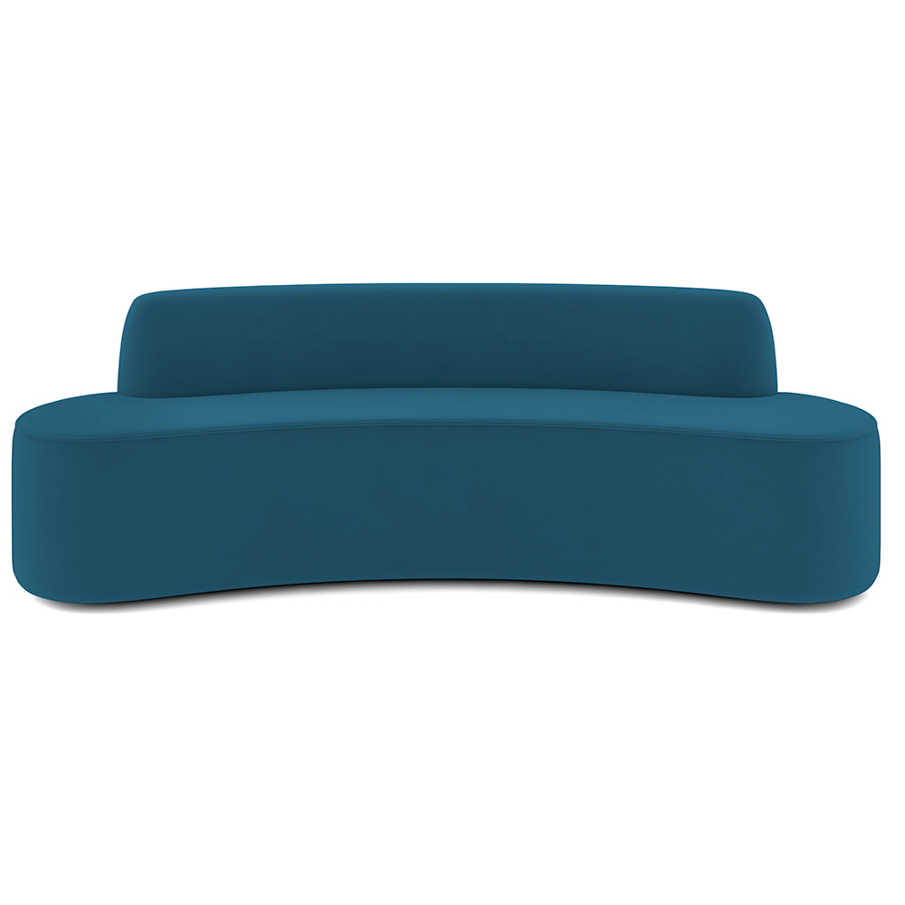 Sofá 3 Lugares Curvo Sala de Estar Living Cancún D02 Veludo Azul Turquesa 210 cm C-170 - Lyam Decor