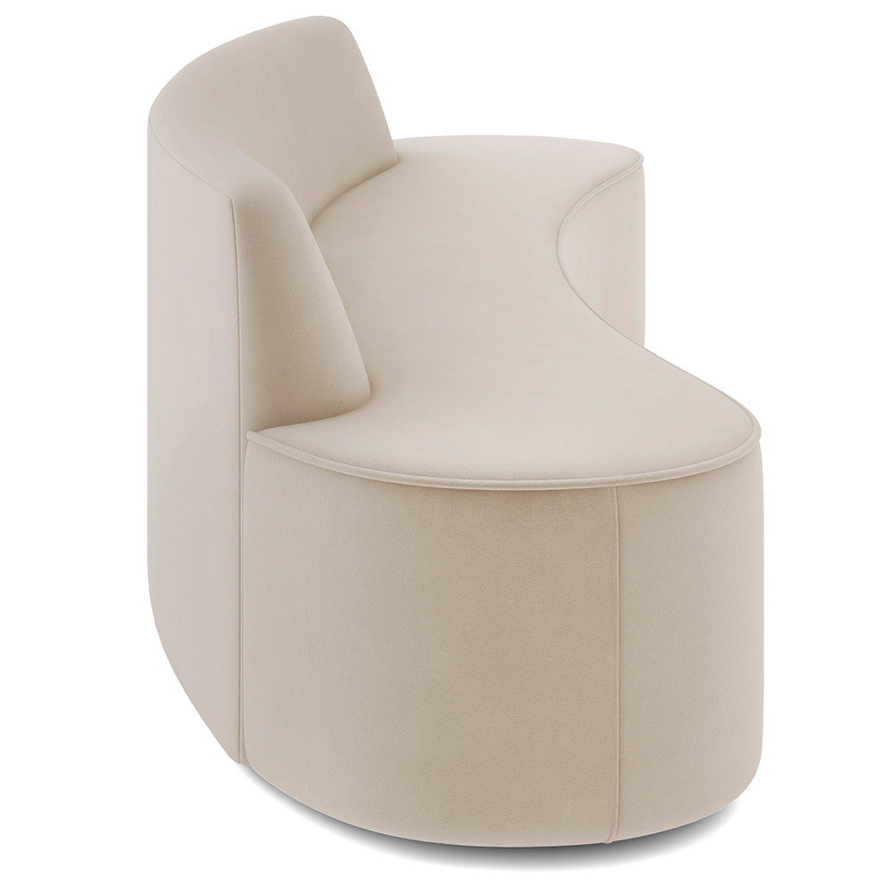 Sofá 3 Lugares Curvo Sala de Estar Living Cancún D02 Veludo Bege 180 cm C-309 - Lyam Decor