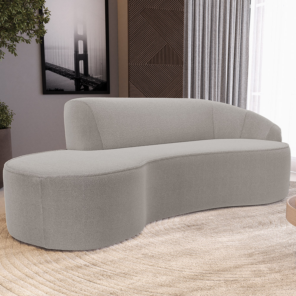 Sofá 3 Lugares Curvo Sala de Estar Living Firenze Direito D02 Bouclê Bege 210 cm B-62 - Lyam