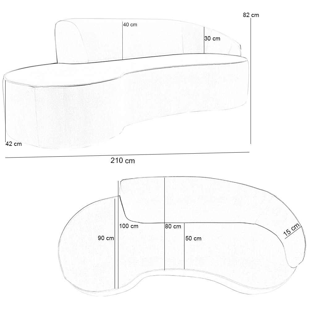 Sofá 3 Lugares Curvo Sala de Estar Living Firenze Direito D02 Bouclê Bege 210 cm B-62 - Lyam