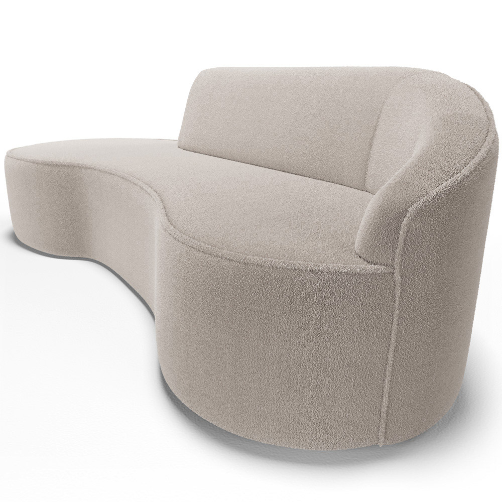 Sofá 3 Lugares Curvo Sala de Estar Living Firenze Direito D02 Bouclê Creme 180 cm B-54 - Lyam