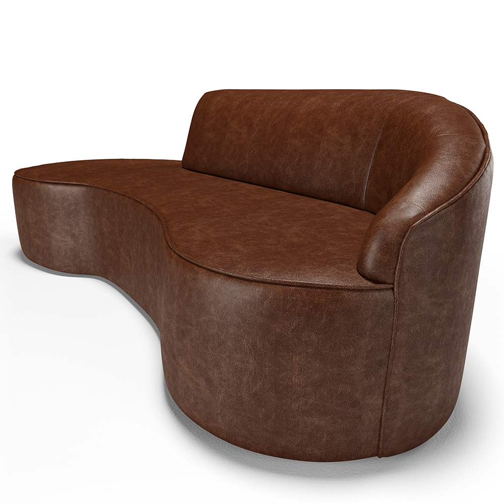 Sofá 3 Lugares Curvo Sala de Estar Living Firenze Direito D02 Couríssimo Marrom 210 cm B-38 - Lyam