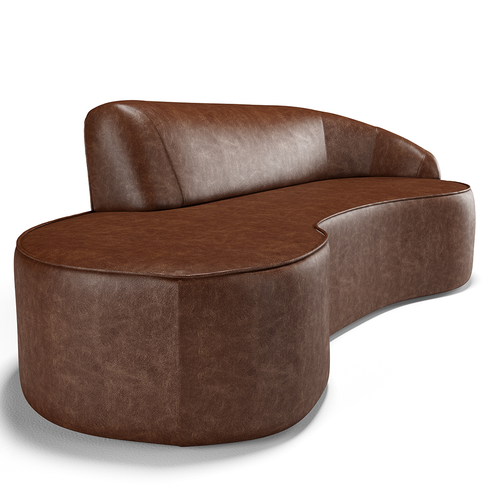 Sofá 3 Lugares Curvo Sala de Estar Living Firenze Direito D02 Couríssimo Marrom 210 cm B-38 - Lyam