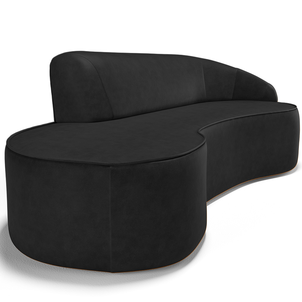 Sofá 3 Lugares Curvo Sala de Estar Living Firenze Direito D02 Couríssimo Preto 210 cm B-159 - Lyam