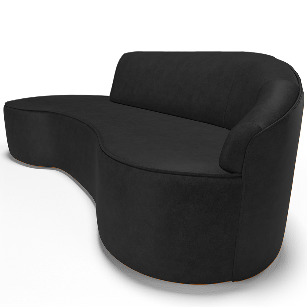 Sofá 3 Lugares Curvo Sala de Estar Living Firenze Direito D02 Couríssimo Preto 230 cm B-159 - Lyam