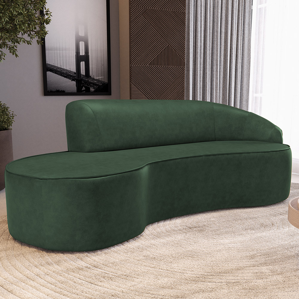 Sofá 3 Lugares Curvo Sala de Estar Living Firenze Direito D02 Couríssimo Verde 210 cm B-89 - Lyam