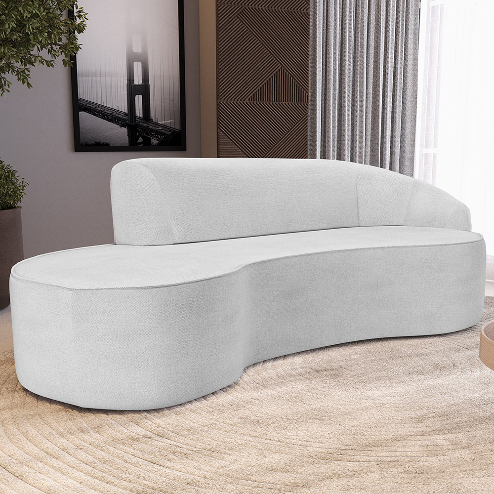 Sofá 3 Lugares Curvo Sala de Estar Living Firenze Direito D02 Linho Cinza 180 cm D-315 - Lyam