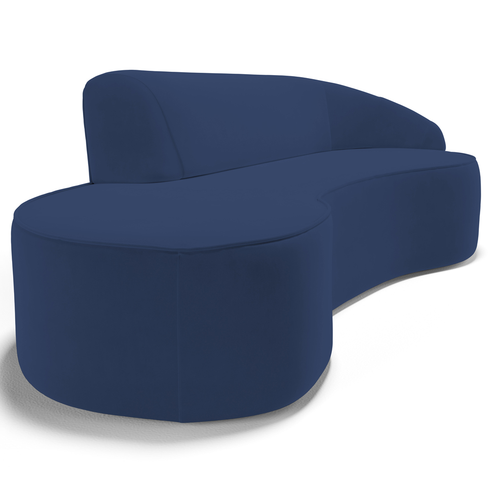 Sofá 3 Lugares Curvo Sala de Estar Living Firenze Direito D02 Veludo Azul Marinho 230 cm C-304 - Lyam