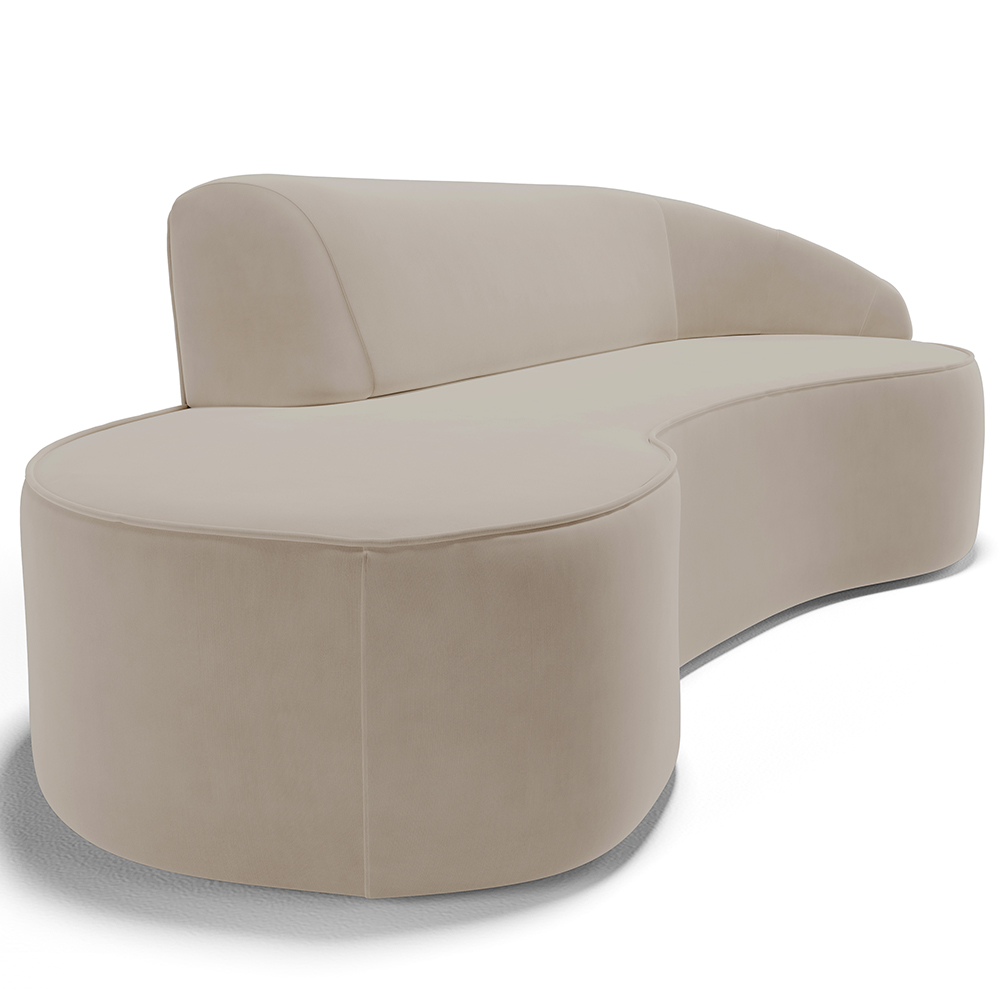 Sofá 3 Lugares Curvo Sala de Estar Living Firenze Direito D02 Veludo Champagne 210 cm C-68 - Lyam
