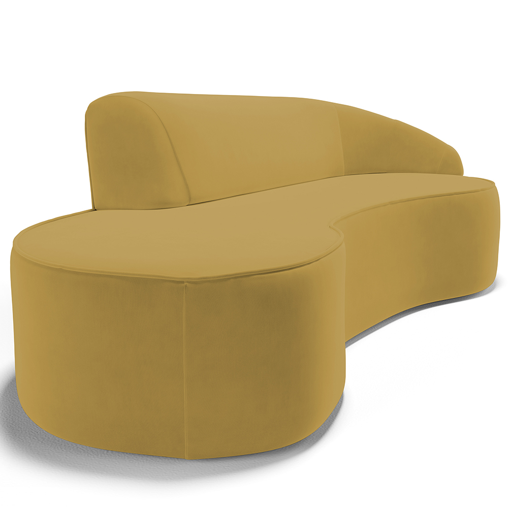 Sofá 3 Lugares Curvo Sala de Estar Living Firenze Direito D02 Veludo Mostarda 210 cm C-279 - Lyam