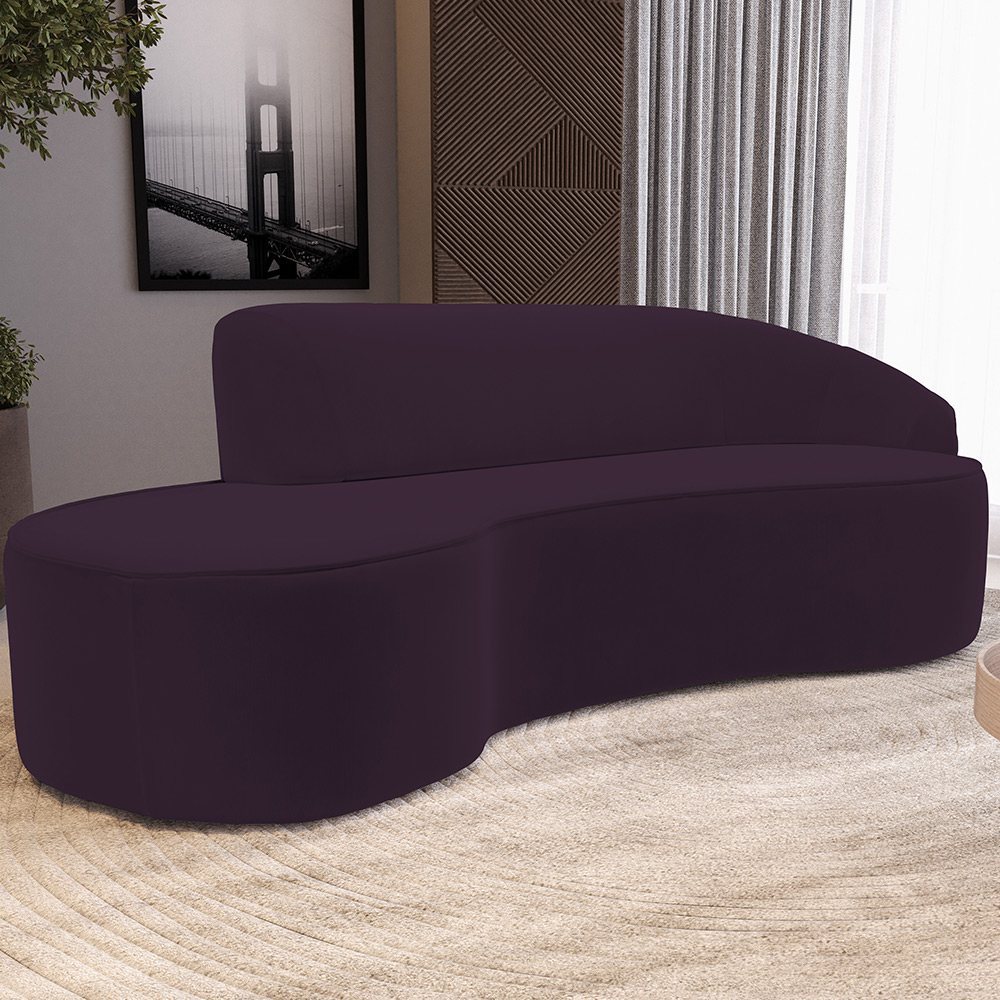 Sofá 3 Lugares Curvo Sala de Estar Living Firenze Direito D02 Veludo Roxo 210 cm C-292 - Lyam