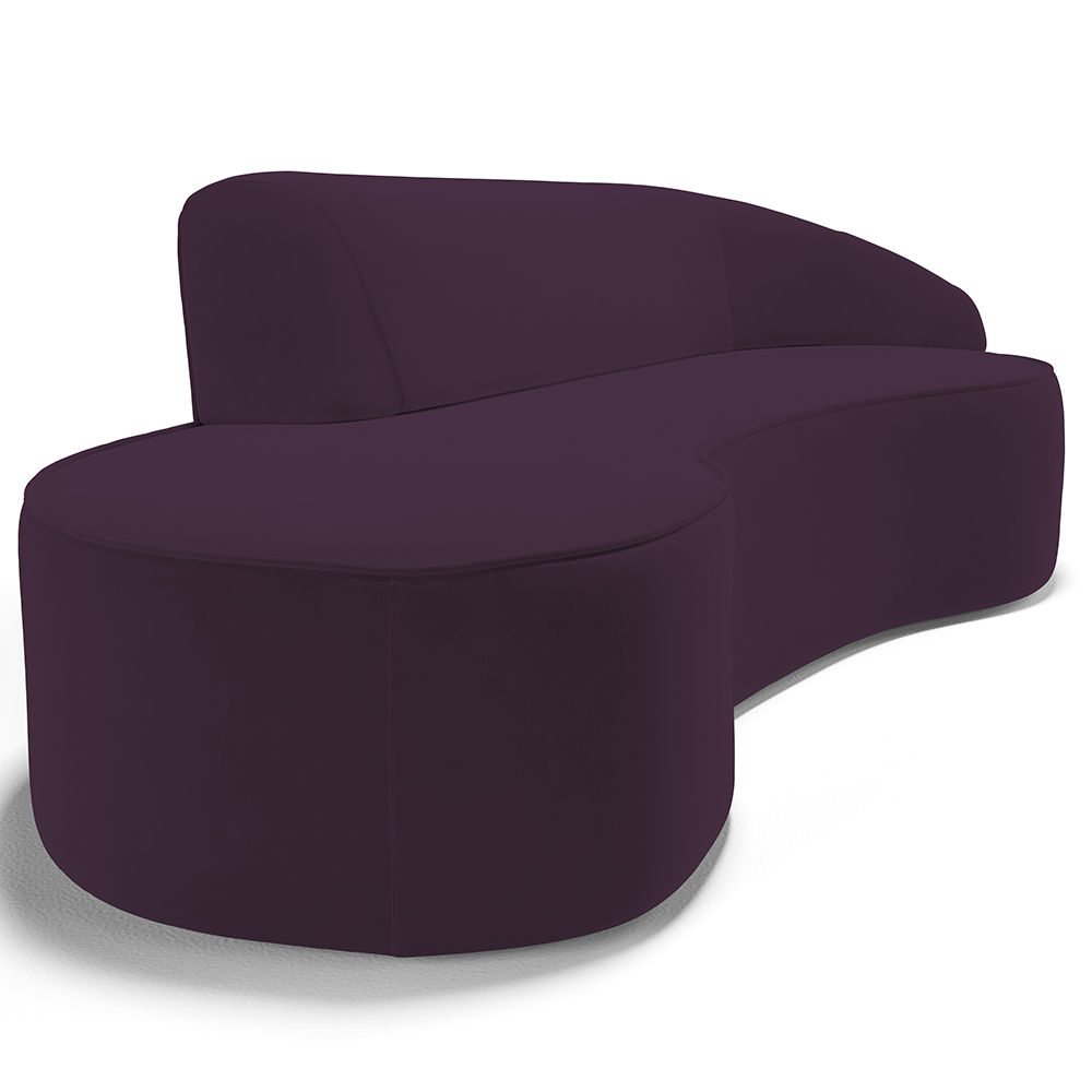 Sofá 3 Lugares Curvo Sala de Estar Living Firenze Direito D02 Veludo Roxo 210 cm C-292 - Lyam