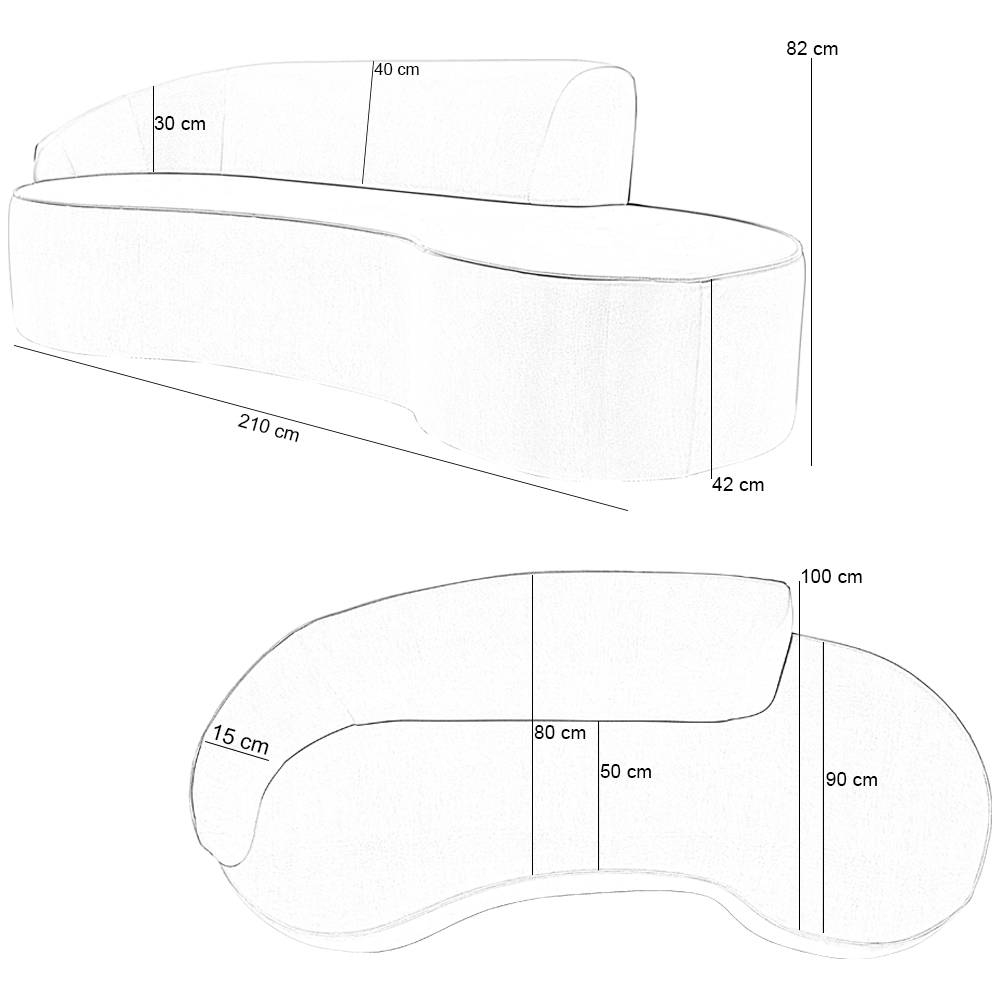 Sofá 3 Lugares Curvo Sala de Estar Living Firenze Esquerdo D02 Bouclê Bege 210 cm B-62 - Lyam