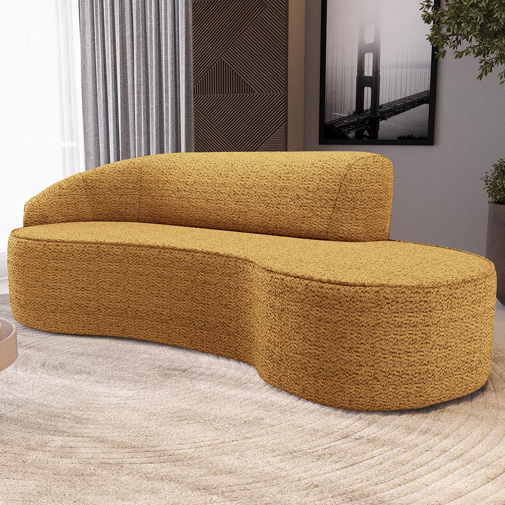Sofá 3 Lugares Curvo Sala de Estar Living Firenze Esquerdo D02 Prime Bouclê Mostarda 210cm PB-03 - Lyam Decor