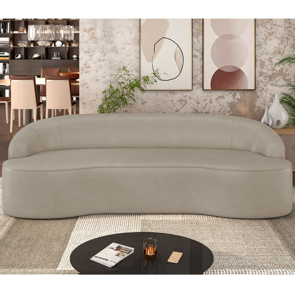 Sofá 3 Lugares Curvo Sala de Estar Living Lótus D02 Corino Bege 210 cm C-26 - Lyam