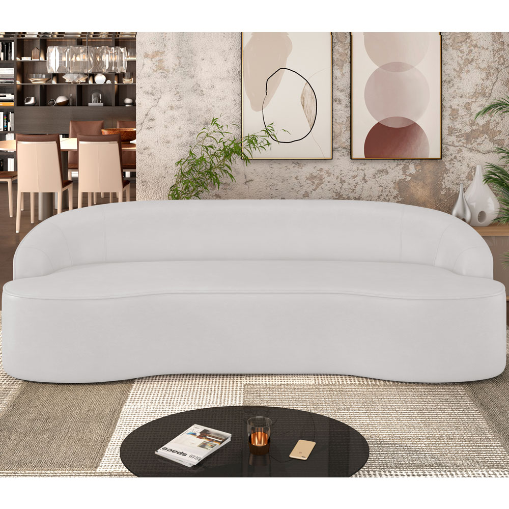 Sofá 3 Lugares Curvo Sala de Estar Living Lótus D02 Corino Branco 180 cm C-12 - Lyam