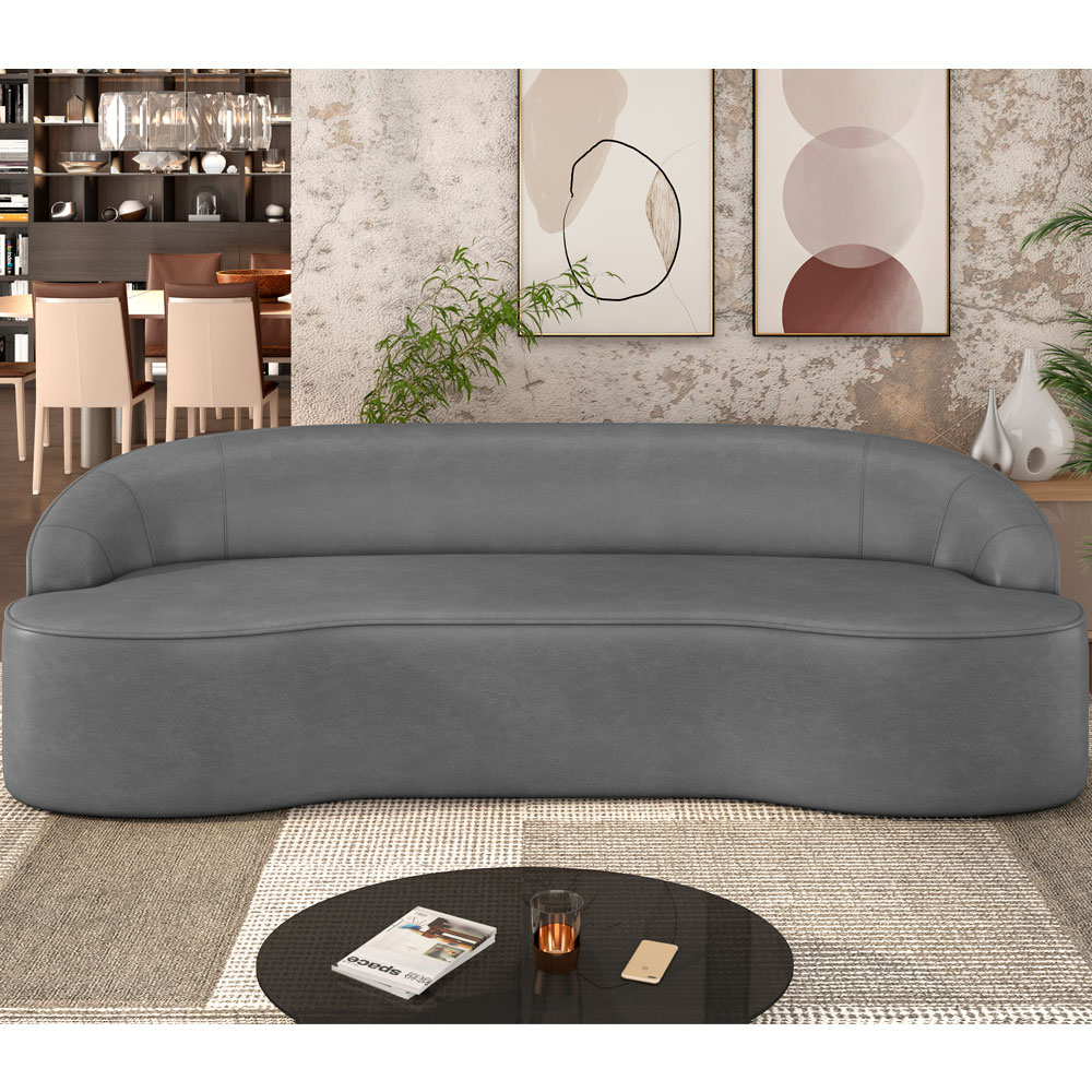 Sofá 3 Lugares Curvo Sala de Estar Living Lótus D02 Corino Cinza 180 cm C-03 - Lyam