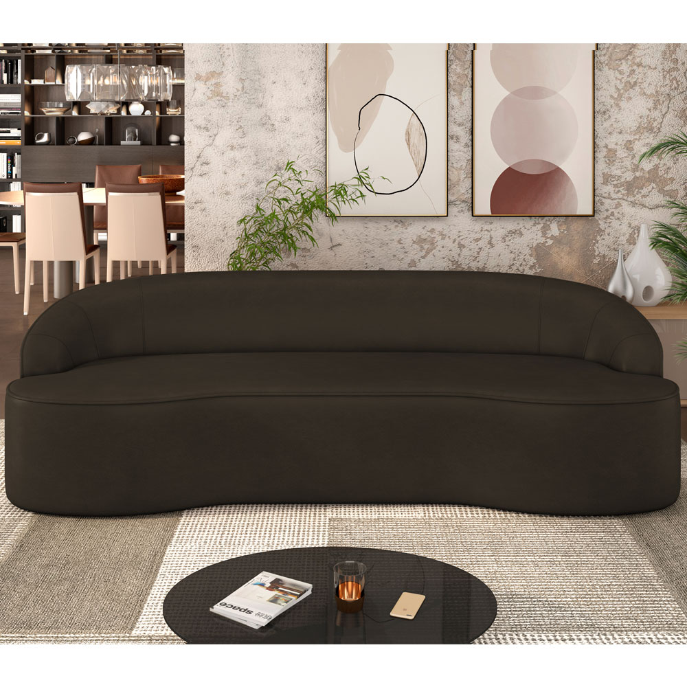 Sofá 3 Lugares Curvo Sala de Estar Living Lótus D02 Corino Marrom 180 cm C-34 - Lyam
