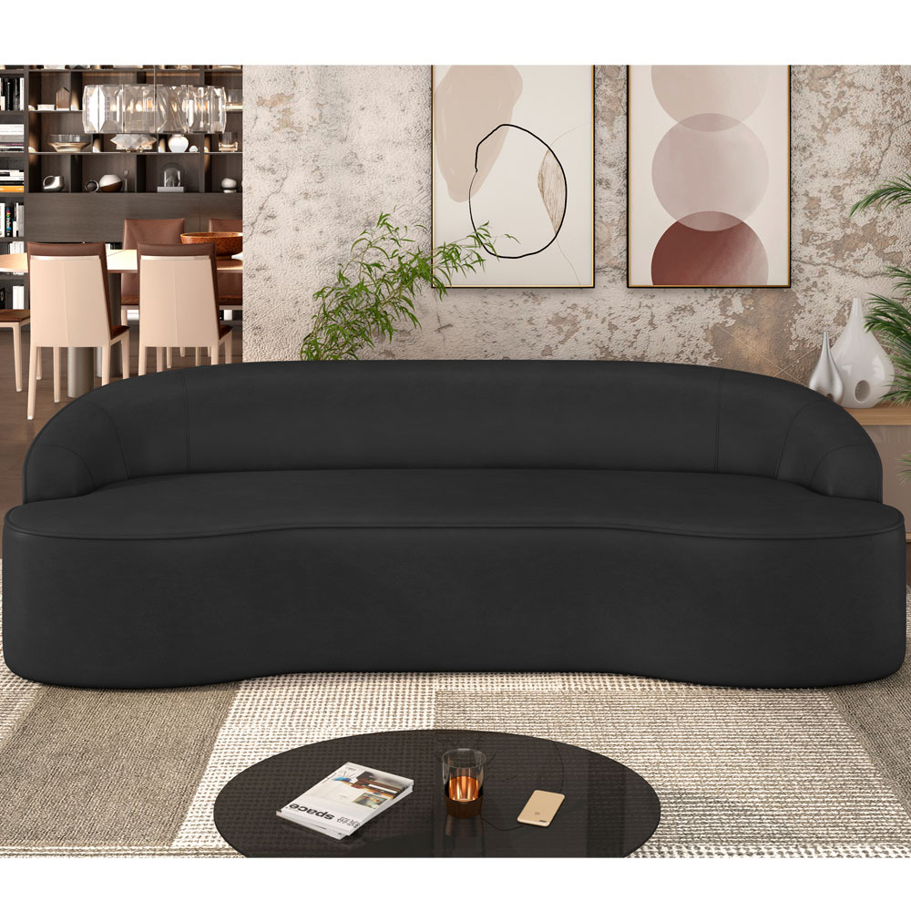 Sofá 3 Lugares Curvo Sala de Estar Living Lótus D02 Corino Preto 210 cm C-05 - Lyam