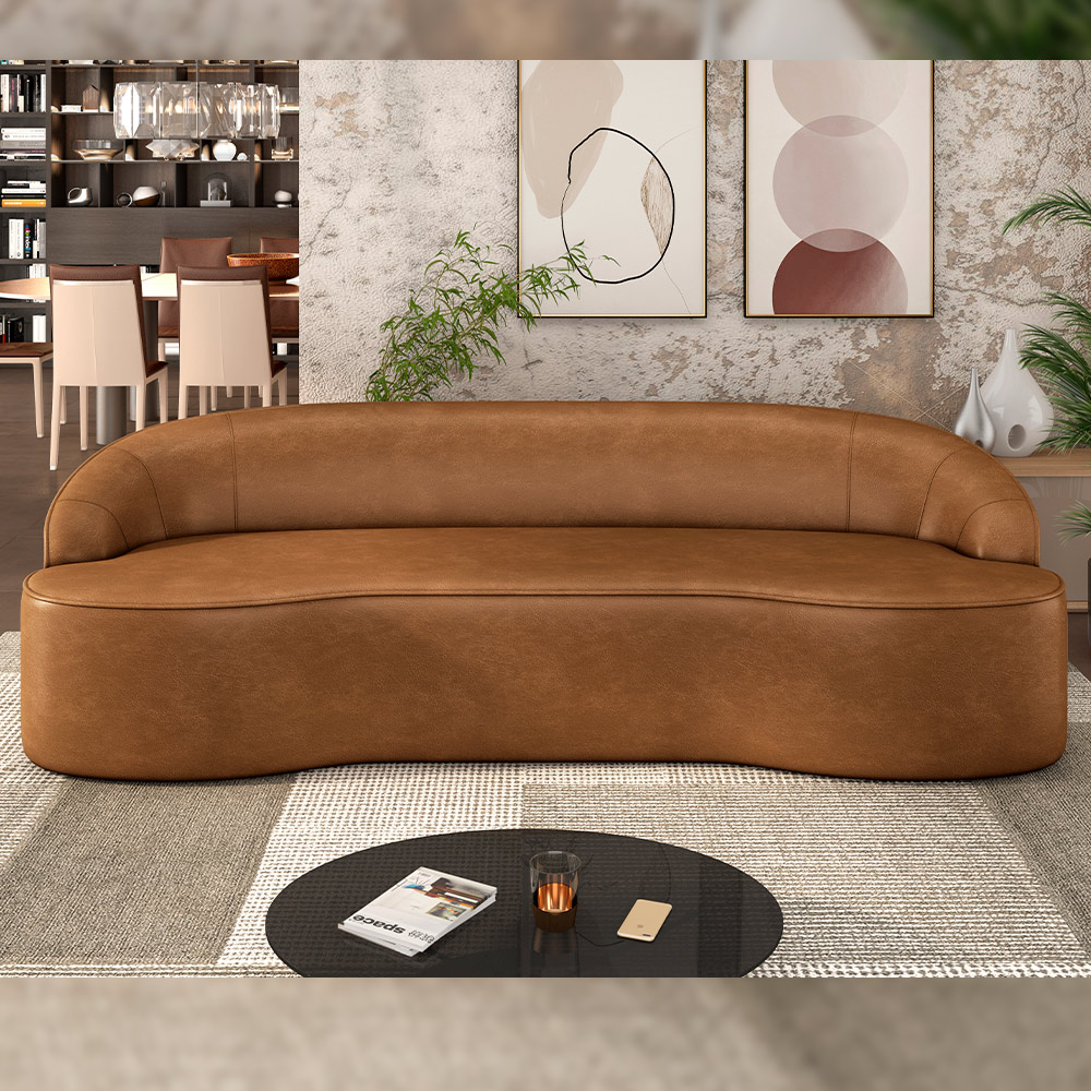 Sofá 3 Lugares Curvo Sala de Estar Living Lótus D02 Couríssimo Whisky 180 cm B-90 - Lyam Decor
