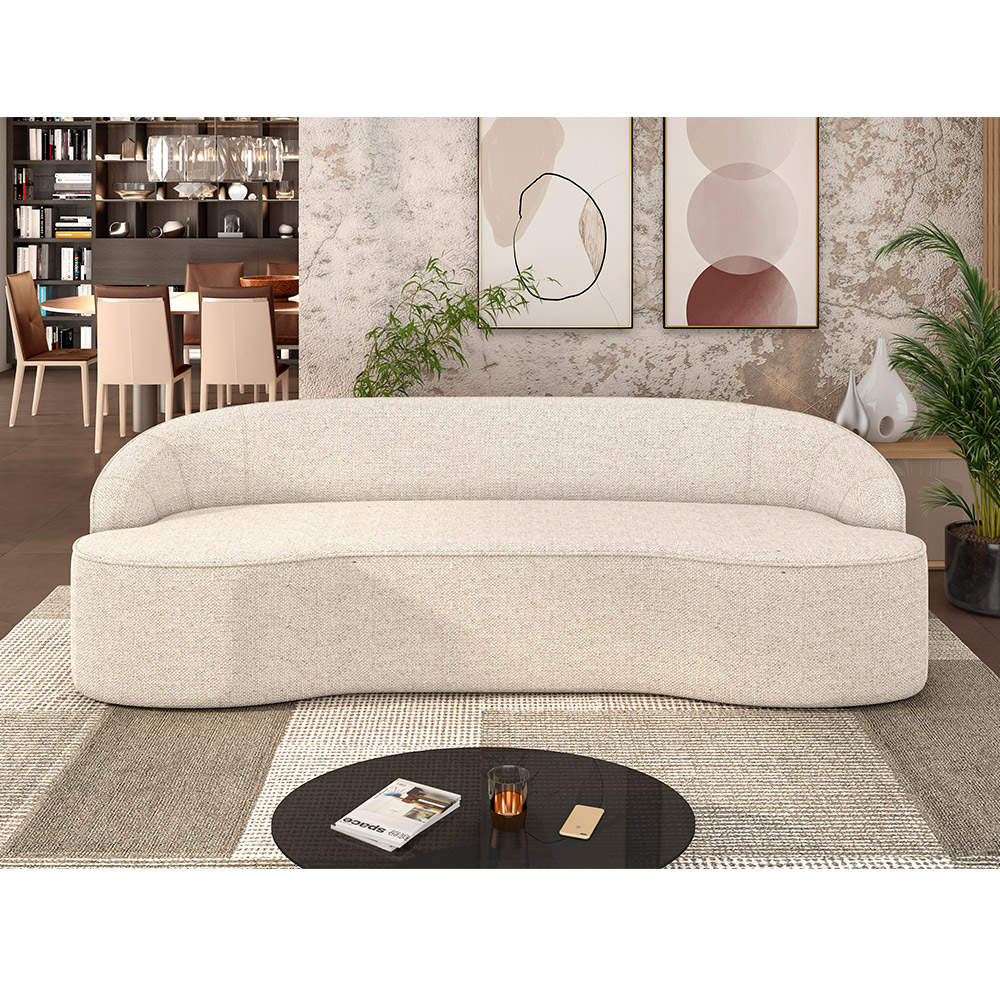 Sofá 3 Lugares Curvo Sala de Estar Living Lótus D02 Linho Cru 210 cm D-461 - Lyam Decor