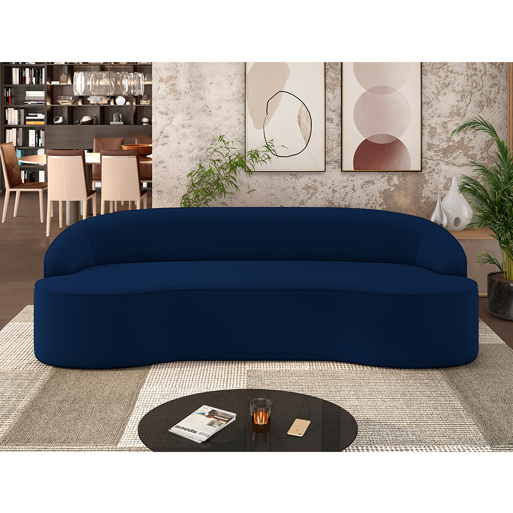 Sofá 3 Lugares Curvo Sala de Estar Living Lótus D02 Veludo Azul Marinho 210 cm C-304 - Lyam Decor