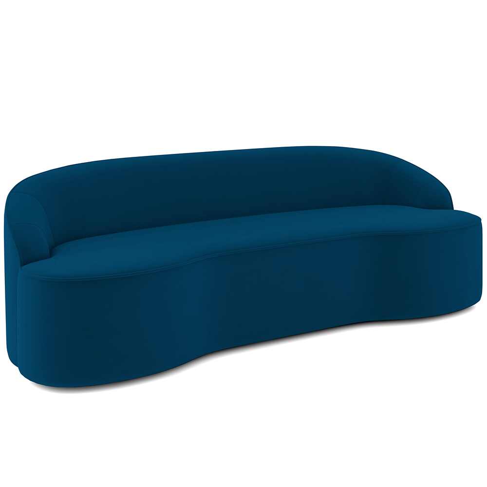 Sofá 3 Lugares Curvo Sala de Estar Living Lótus D02 Veludo Azul Turquesa 210 cm C-170 - Lyam Decor