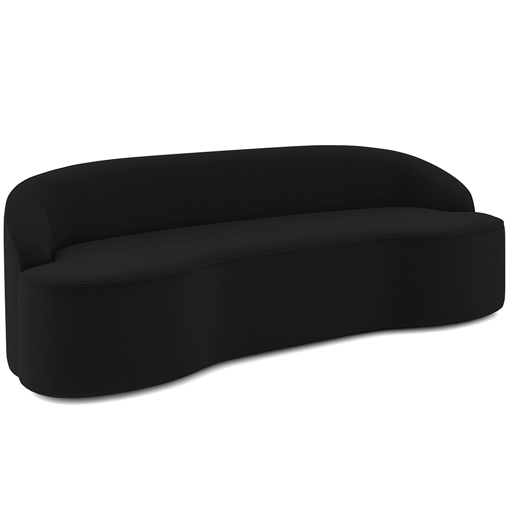 Sofá 3 Lugares Curvo Sala de Estar Living Lótus D02 Veludo Preto 210 cm C-300 - Lyam