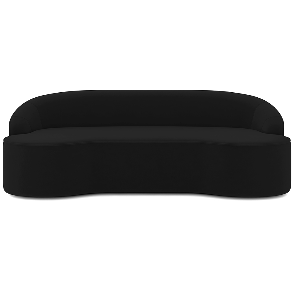 Sofá 3 Lugares Curvo Sala de Estar Living Lótus D02 Veludo Preto 210 cm C-300 - Lyam