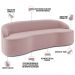 Sofá 3 Lugares Curvo Sala de Estar Living Lótus D02 Veludo Rosê 180 cm C-305 - Lyam