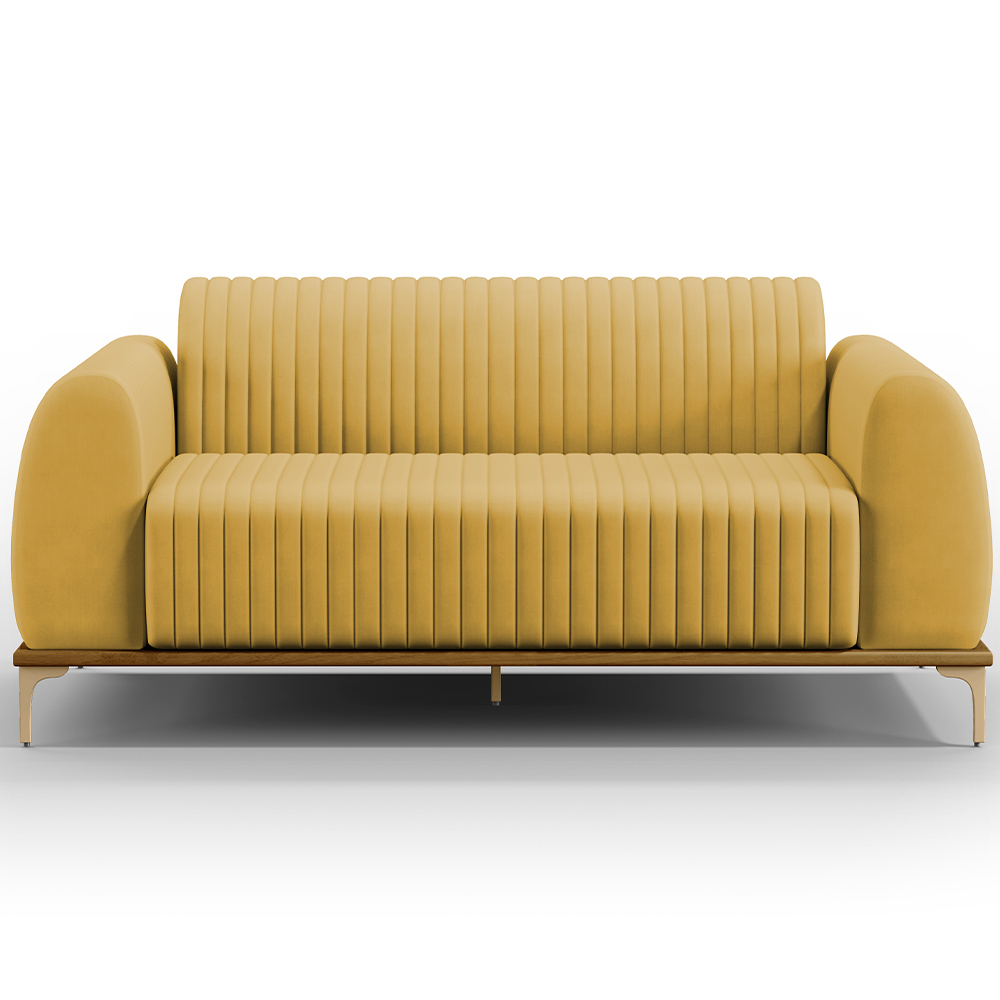 Sofá 3 Lugares Para Sala De Estar Molino 180 Cm D02 Pés D'ouro Veludo Mostarda C-260 - Lyam Decor