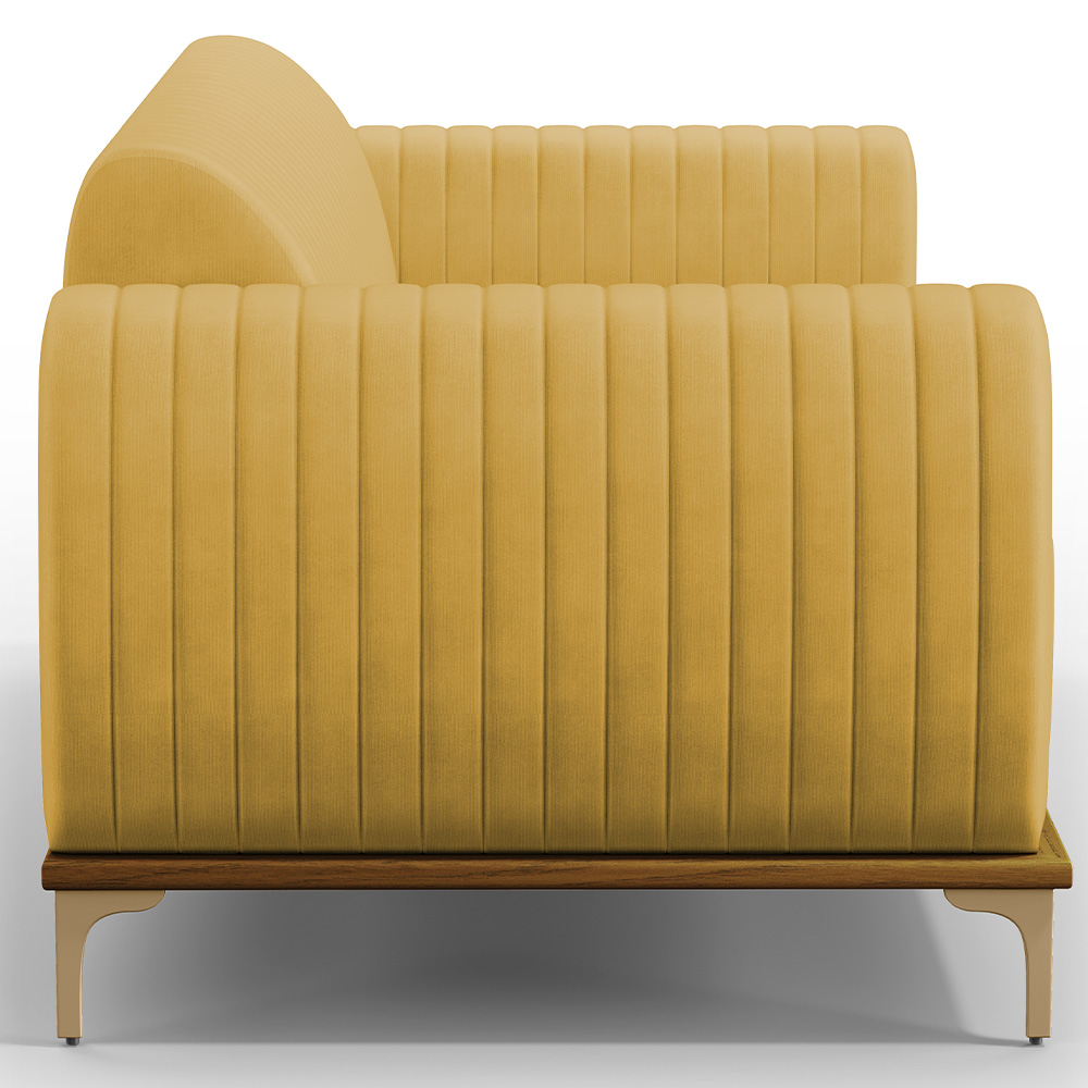 Sofá 3 Lugares Para Sala De Estar Molino 180 Cm D02 Pés D'ouro Veludo Mostarda C-260 - Lyam Decor