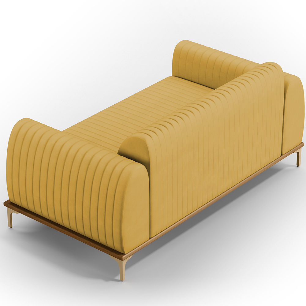 Sofá 3 Lugares Para Sala De Estar Molino 180 Cm D02 Pés D'ouro Veludo Mostarda C-260 - Lyam Decor