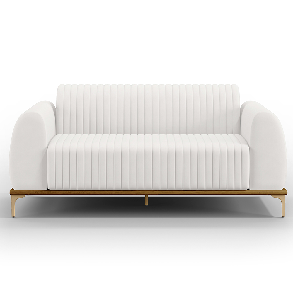 Sofá 3 Lugares Para Sala De Estar Molino 210 Cm D02 Pés D'ouro Corano Branco C-12 - Lyam Decor
