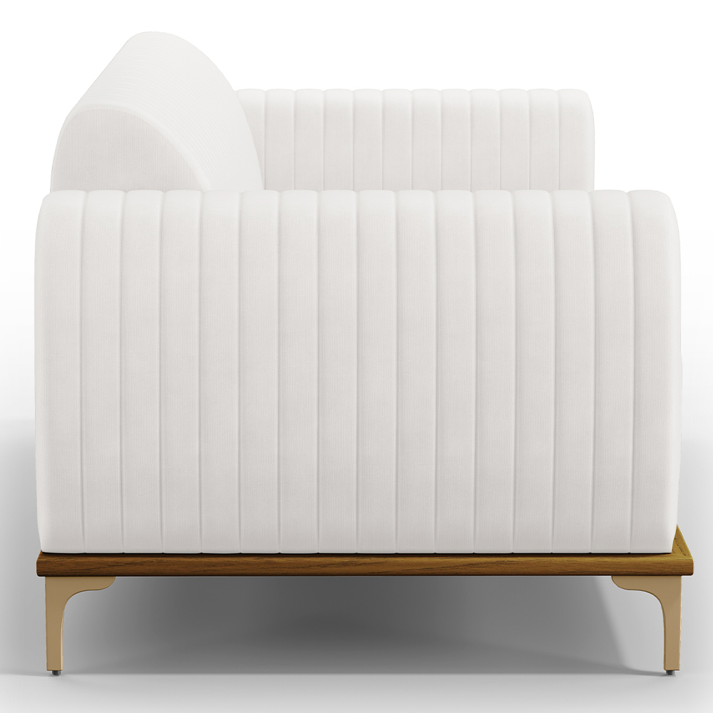Sofá 3 Lugares Para Sala De Estar Molino 210 Cm D02 Pés D'ouro Corano Branco C-12 - Lyam Decor