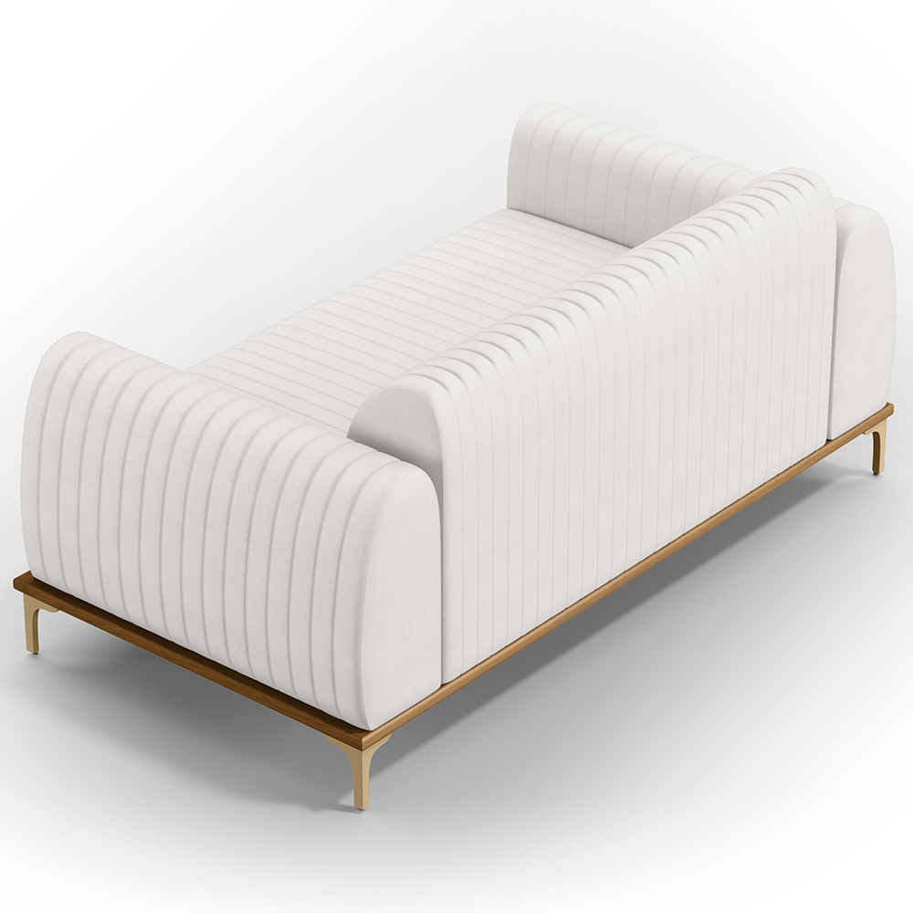 Sofá 3 Lugares Para Sala De Estar Molino 210 Cm D02 Pés D'ouro Corano Branco C-12 - Lyam Decor