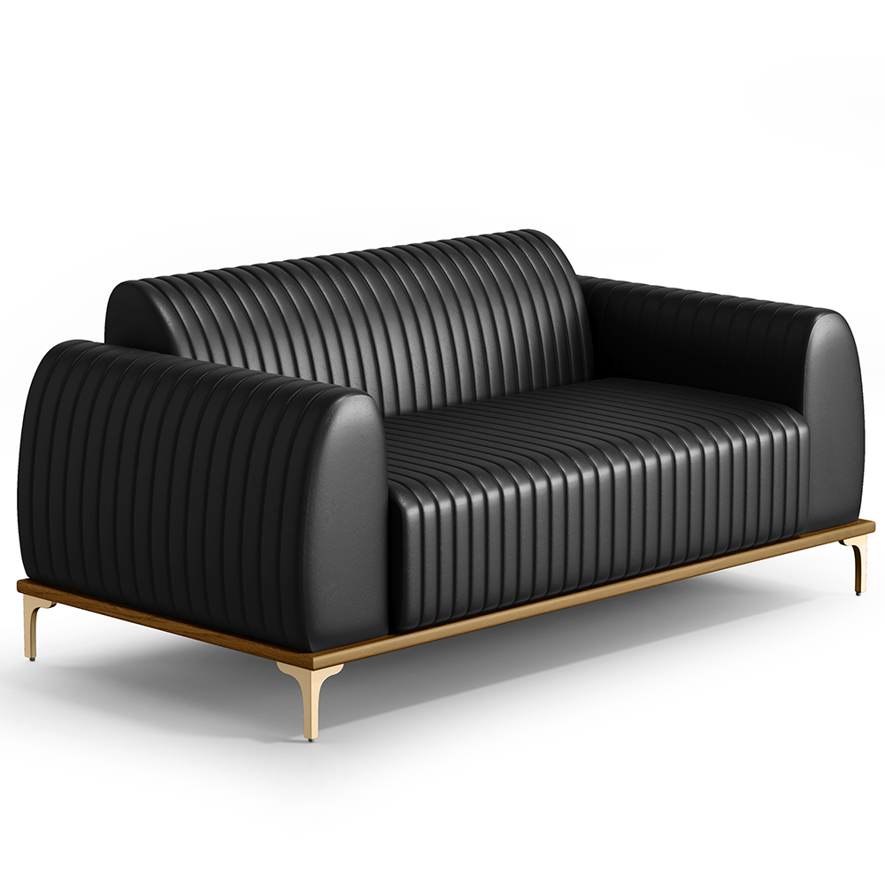 Sofá 3 Lugares Para Sala De Estar Molino 210 Cm D02 Pés D'ouro Couríssimo Preto B-159 - Lyam Decor