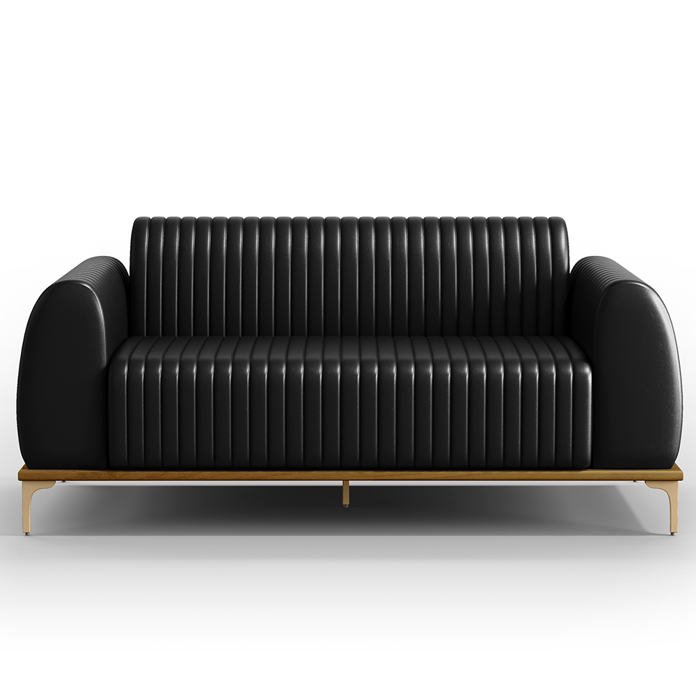 Sofá 3 Lugares Para Sala De Estar Molino 210 Cm D02 Pés D'ouro Couríssimo Preto B-159 - Lyam Decor