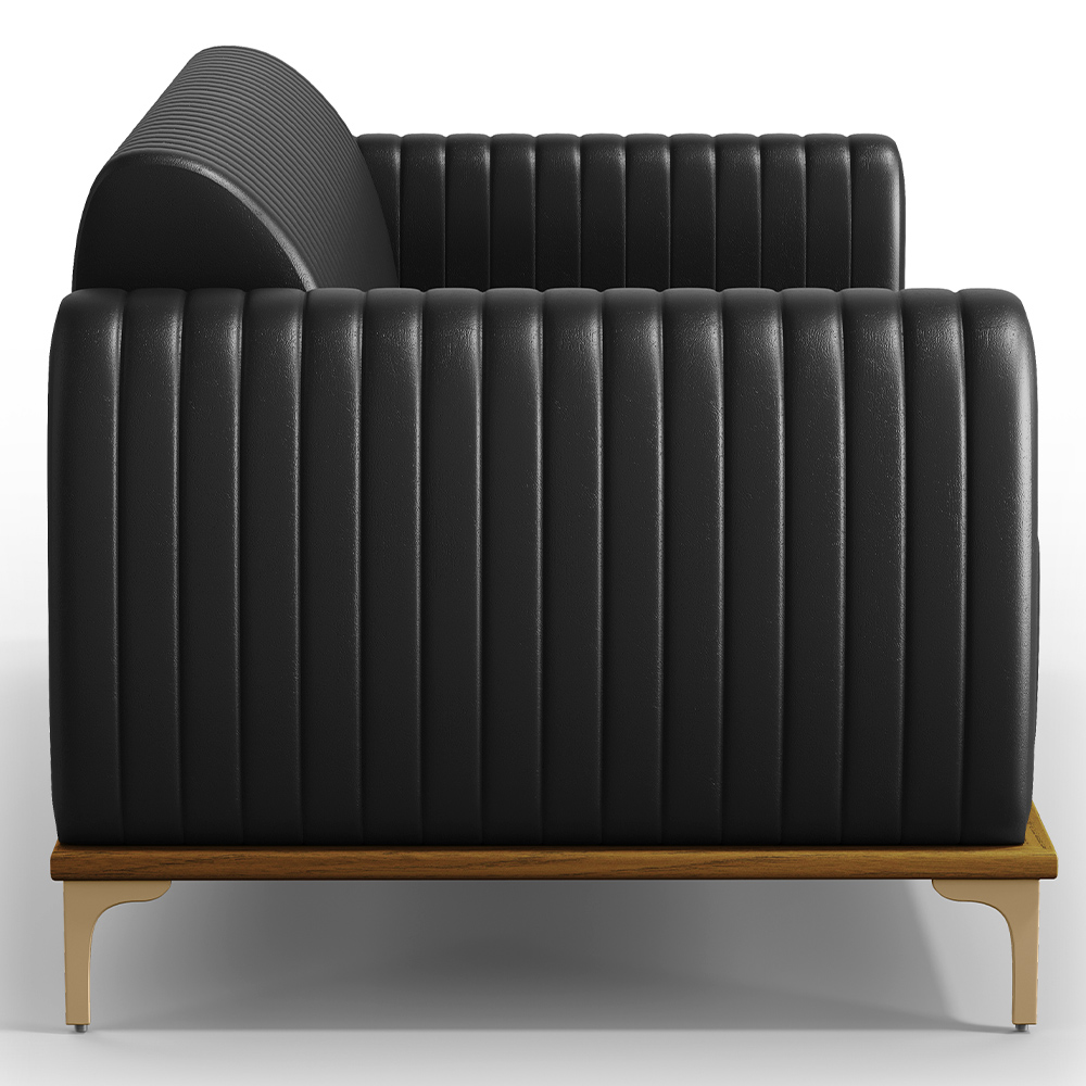 Sofá 3 Lugares Para Sala De Estar Molino 210 Cm D02 Pés D'ouro Couríssimo Preto B-159 - Lyam Decor