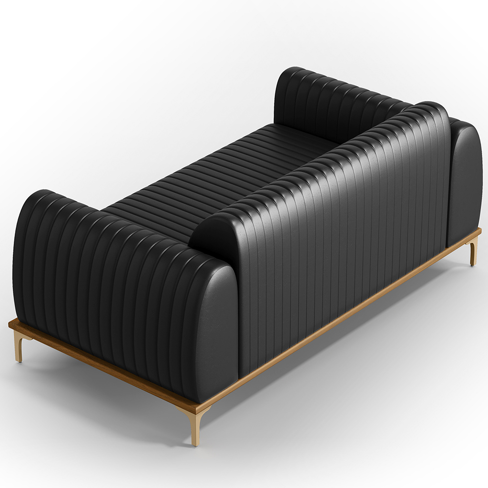 Sofá 3 Lugares Para Sala De Estar Molino 210 Cm D02 Pés D'ouro Couríssimo Preto B-159 - Lyam Decor