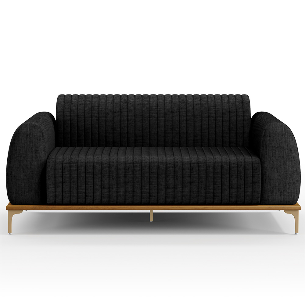 Sofá 3 Lugares Para Sala De Estar Molino 210 Cm D02 Pés D'ouro Linho Chumbo D-465 - Lyam Decor