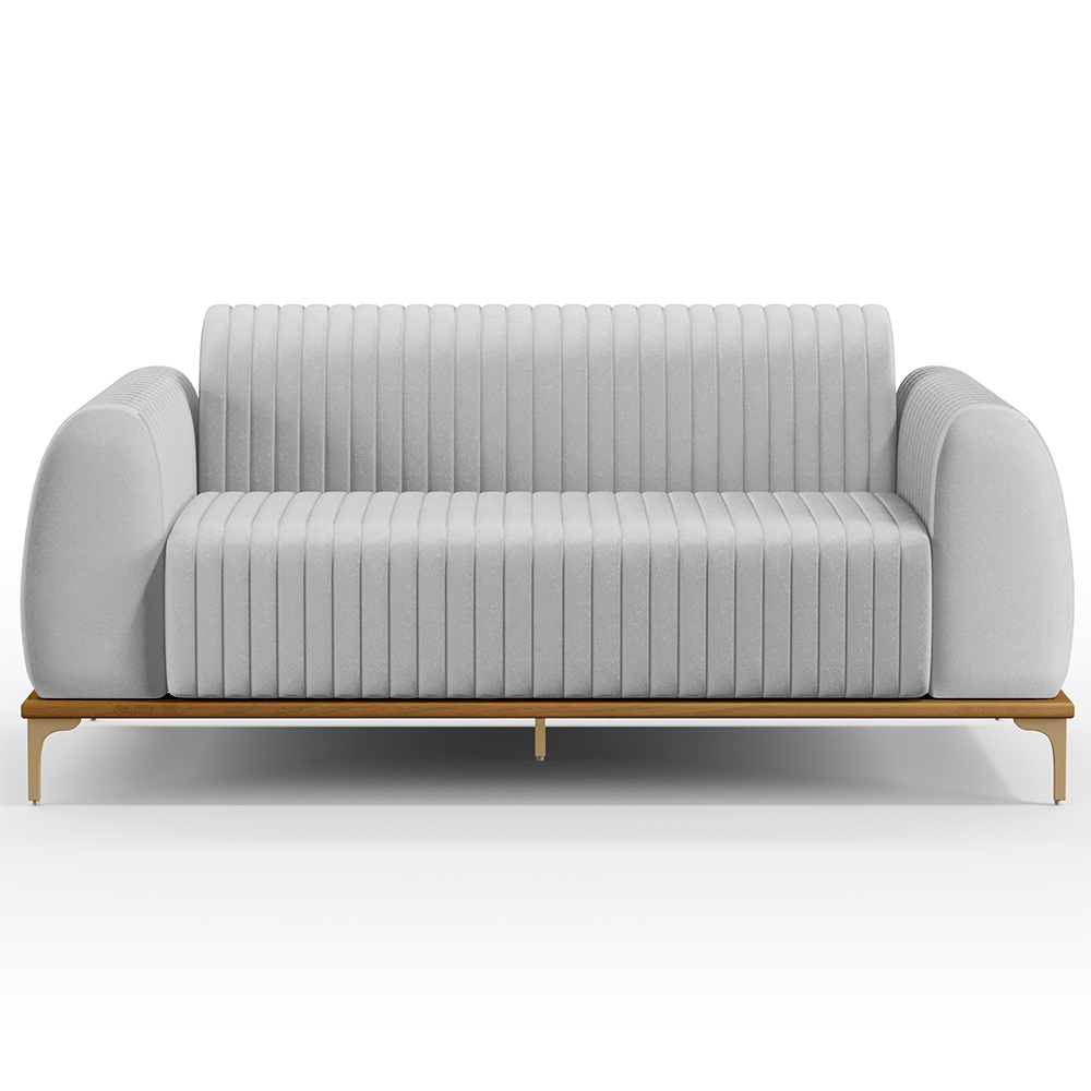 Sofá 3 Lugares Para Sala De Estar Molino 210 Cm D02 Pés D'ouro Linho Cinza D-315 - Lyam Decor