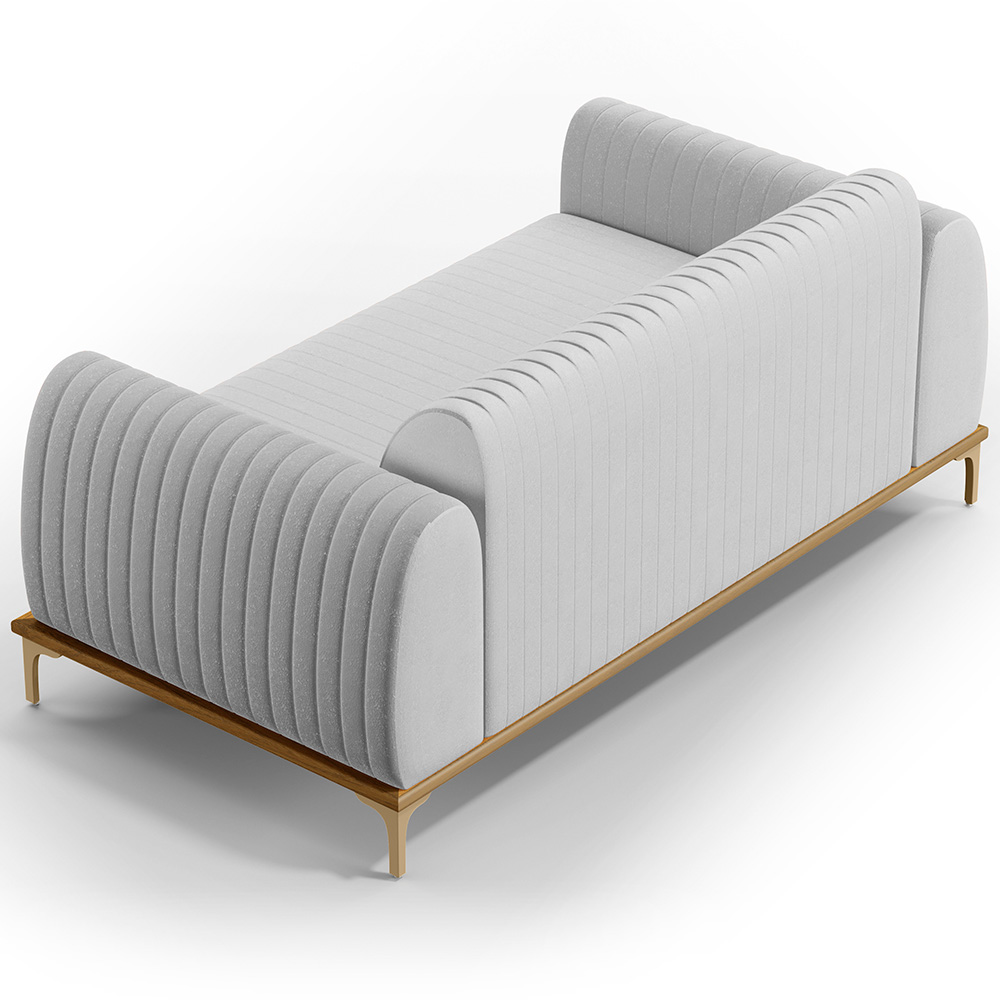 Sofá 3 Lugares Para Sala De Estar Molino 210 Cm D02 Pés D'ouro Linho Cinza D-315 - Lyam Decor