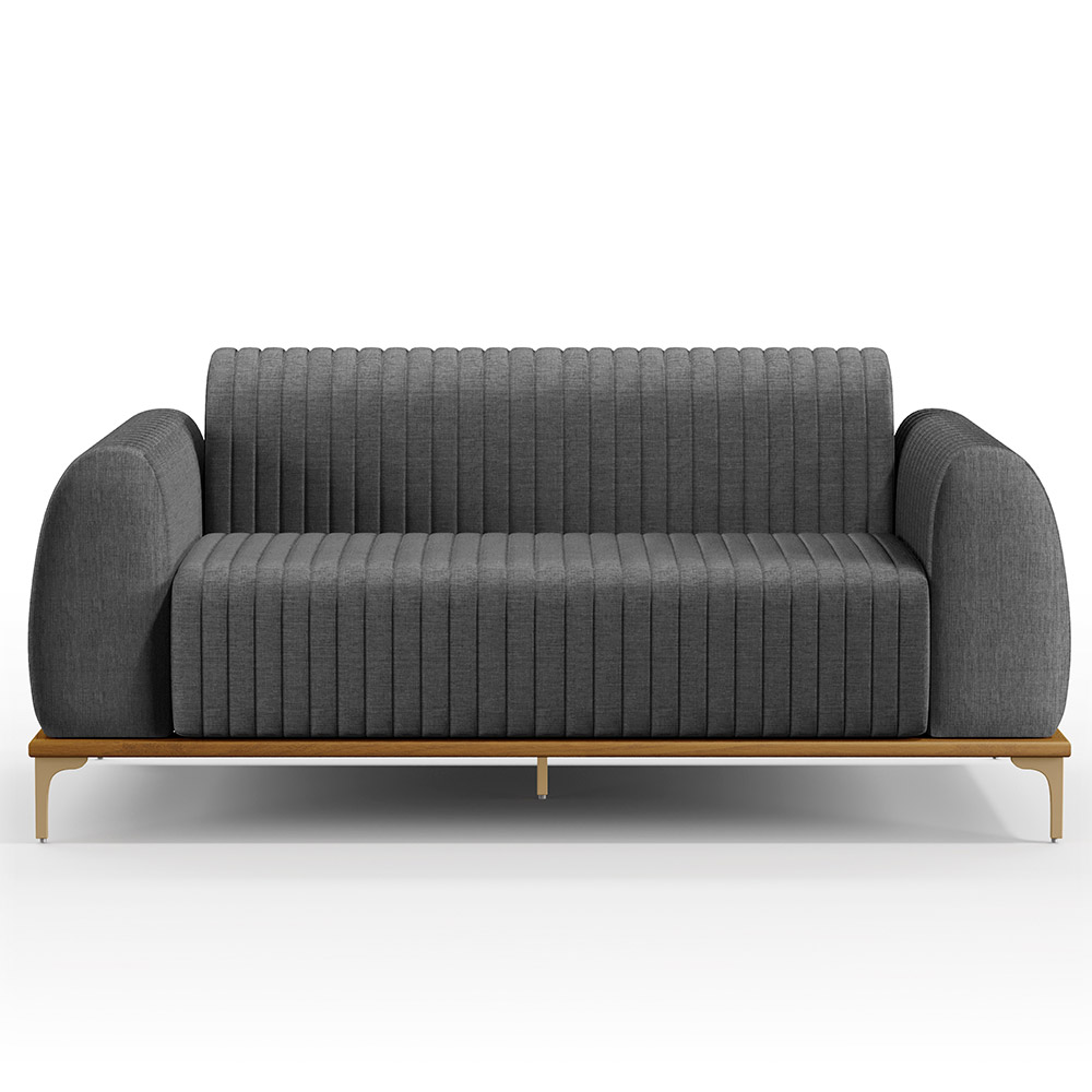 Sofá 3 Lugares Para Sala De Estar Molino 210 Cm D02 Pés D'ouro Linho Cinza Escuro C-416 - Lyam Decor