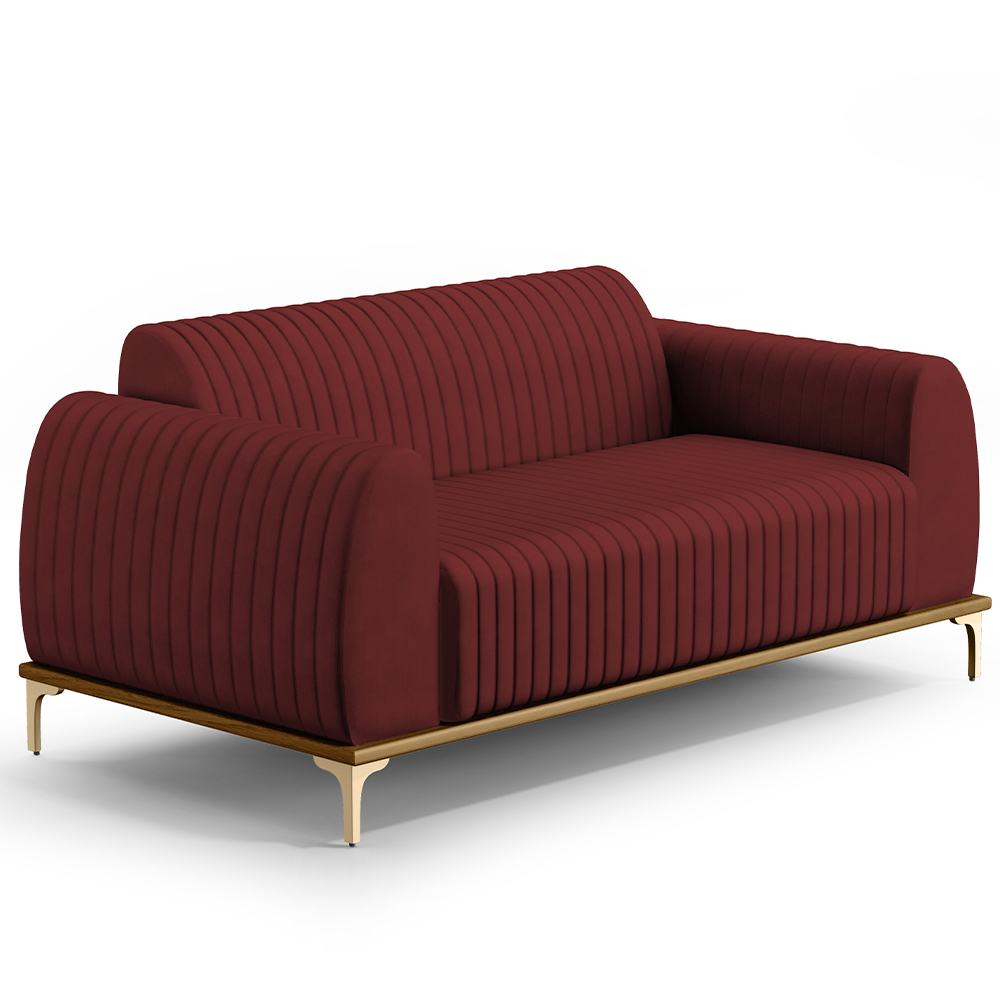 Sofá 3 Lugares Para Sala De Estar Molino 210 Cm D02 Pés D'ouro Veludo Marsala C-278 - Lyam Decor