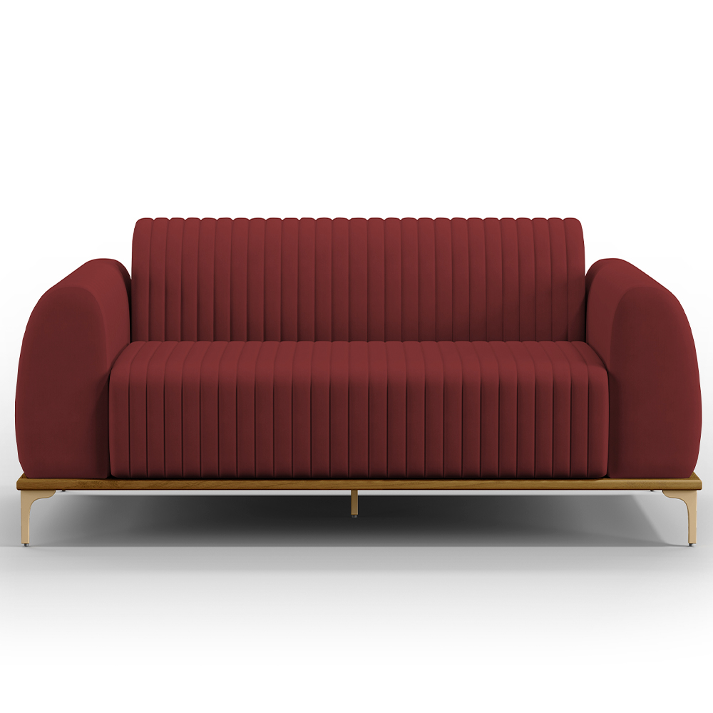 Sofá 3 Lugares Para Sala De Estar Molino 210 Cm D02 Pés D'ouro Veludo Marsala C-278 - Lyam Decor