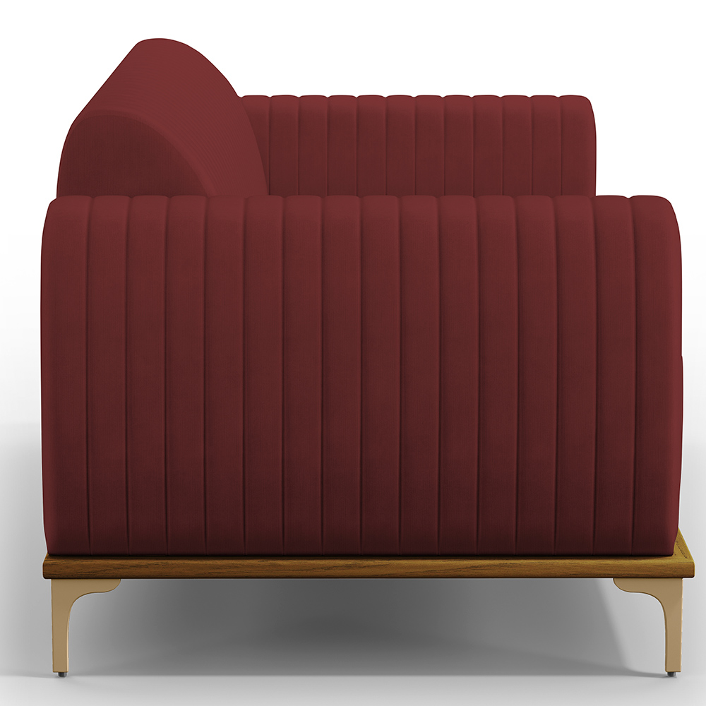 Sofá 3 Lugares Para Sala De Estar Molino 210 Cm D02 Pés D'ouro Veludo Marsala C-278 - Lyam Decor